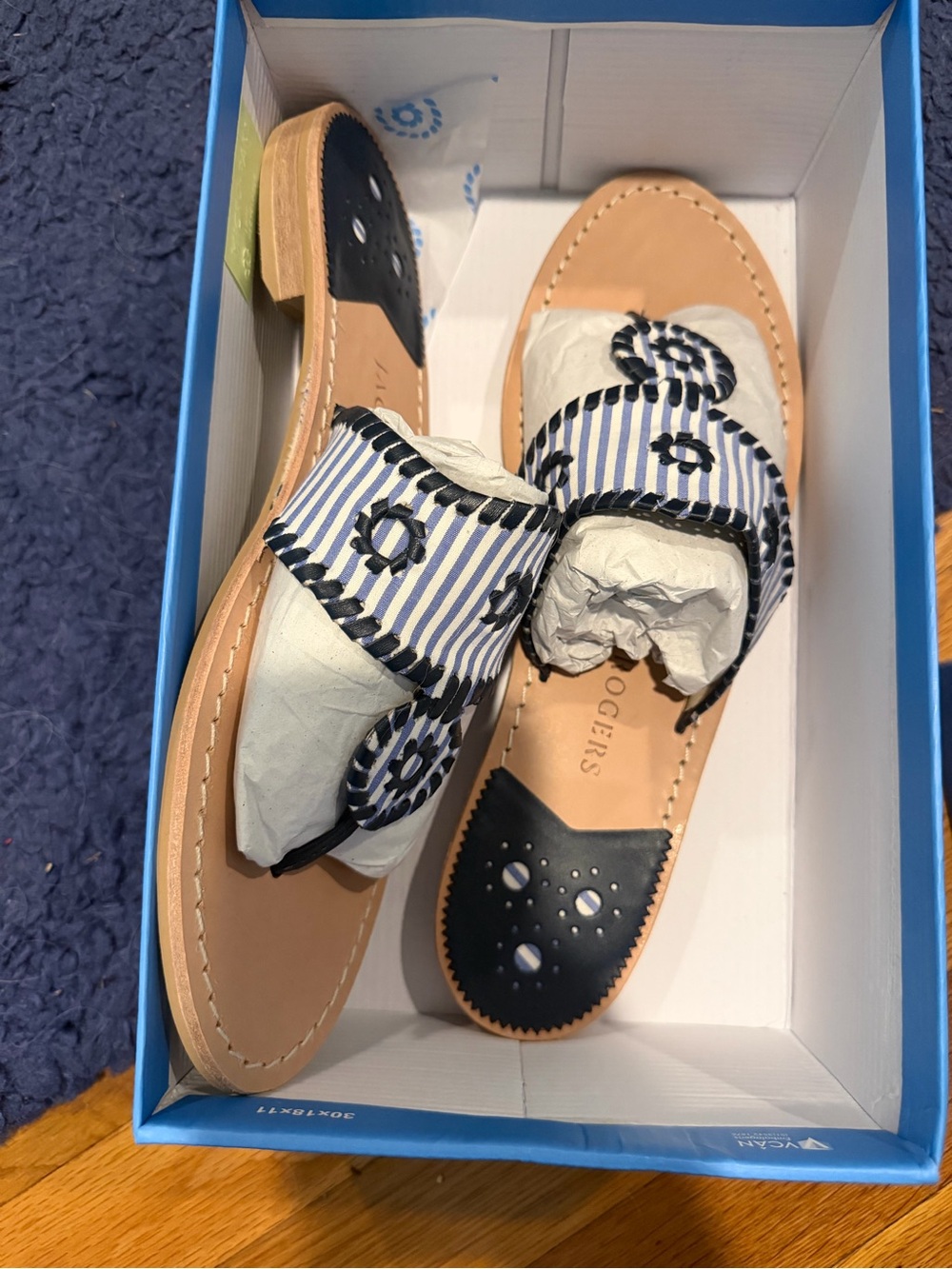 Jack Rogers Navy and White Striped Leather Slide Sandals size 12 NWT